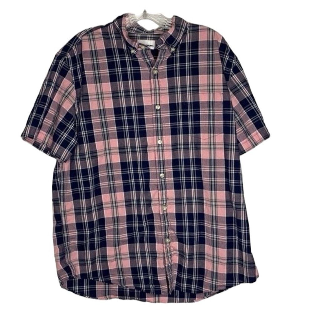 Sonoma Shirt Men’s Pink Blue Plaid Button Down Short Sleeve Cotton Spandex L
